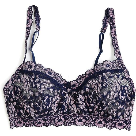 HANKY PANKY Crossdyed Retro Bralette Lace Bra Womens XS Navy Pink NWT - Picture 1 of 9